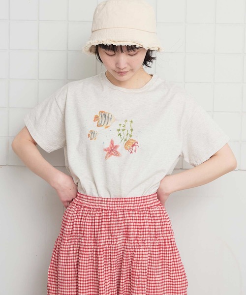 l'atelier du savon（アトリエドサボン）の「_海の生き物　ｸﾚﾖﾝﾌﾟﾘﾝﾄTｼｬﾂ（Tシャツ/カットソー・レディース・アイボリー/ホワイト・FREE）」の10枚目の写真