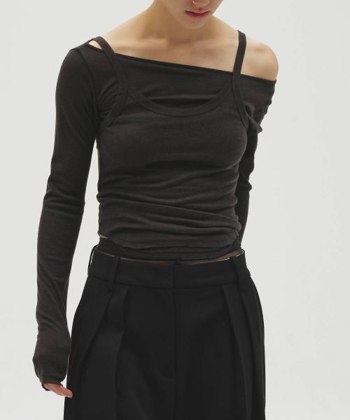 TODAYFUL（トゥデイフル）の「TODAYFUL　Soft Fraice Camisole ソフトフライスキャミソール/12610630（キャミソール・レディース・スミクロ/グレー/アイボリー・ONE SIZE）」の10枚目の写真