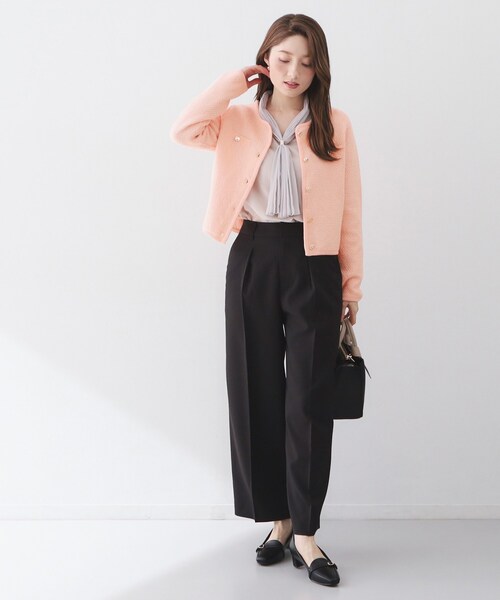 index(インデックス)の「ラメリリーボクシーショートカーディガン【洗濯機OK】(カーディガン/ボレロ・レディース・オフホワイト/チャコールグレー/ブルー系7/ピンク・36/38/40/42)」の12枚目の写真