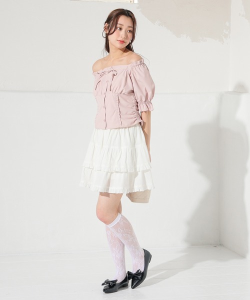 Honeys（ハニーズ）の「オフショル２ｗａｙブラウス（シャツ/ブラウス・レディース・ピンク/アイボリー系1/カーキ/ホワイト系その他2・S/M/L）」の9枚目の写真