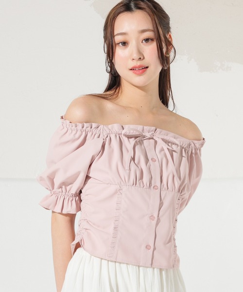 Honeys（ハニーズ）の「オフショル２ｗａｙブラウス（シャツ/ブラウス・レディース・ピンク/アイボリー系1/カーキ/ホワイト系その他2・S/M/L）」の10枚目の写真