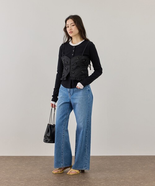 ADAM ET ROPE'（アダムエロペ）の「シークインフラワービスチェセットカーディガン（カーディガン/ボレロ・レディース・キナリ/ブラック・FREE）」の7枚目の写真