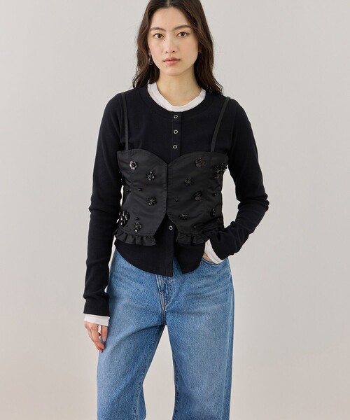 ADAM ET ROPE'（アダムエロペ）の「シークインフラワービスチェセットカーディガン（カーディガン/ボレロ・レディース・キナリ/ブラック・FREE）」の14枚目の写真