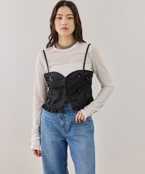 ADAM ET ROPE'（アダムエロペ）の「シークインフラワービスチェセットカーディガン（カーディガン/ボレロ・レディース・キナリ/ブラック・FREE）」の20枚目の写真