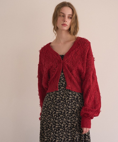 MIELI INVARIANT（ミエリインヴァリアント）の「Bloom Loop Fringe Cardigan（カーディガン/ボレロ・レディース・ブラック/レッド/グレー・FREE）」の3枚目の写真