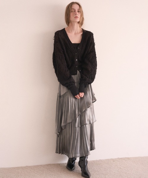 MIELI INVARIANT（ミエリインヴァリアント）の「Bloom Loop Fringe Cardigan（カーディガン/ボレロ・レディース・ブラック/レッド/グレー・FREE）」の11枚目の写真