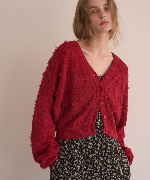 MIELI INVARIANT（ミエリインヴァリアント）の「Bloom Loop Fringe Cardigan（カーディガン/ボレロ・レディース・ブラック/レッド/グレー・FREE）」の21枚目の写真