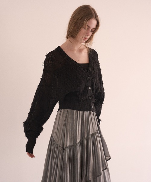 MIELI INVARIANT（ミエリインヴァリアント）の「Bloom Loop Fringe Cardigan（カーディガン/ボレロ・レディース・ブラック/レッド/グレー・FREE）」の9枚目の写真