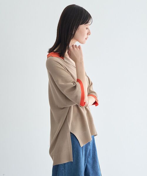 Editt by YECCA VECCA(エディットバイイェッカヴェッカ)の「配色ワイドポロニット(ニット/セーター・レディース・その他7/ベージュ/ネイビー・FREE)」の21枚目の写真