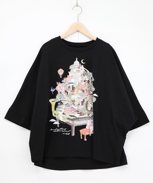 iS ScoLar(イズスカラー)の「561230:ツリーハウス柄麻タッチコットンプルオーバー(Tシャツ/カットソー・レディース・グレー/ブラック/アイボリー・M)」の3枚目の写真