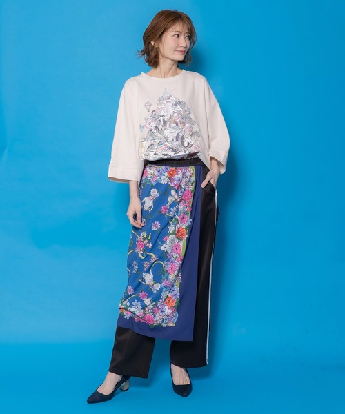 iS ScoLar(イズスカラー)の「561230:ツリーハウス柄麻タッチコットンプルオーバー(Tシャツ/カットソー・レディース・グレー/ブラック/アイボリー・M)」の4枚目の写真