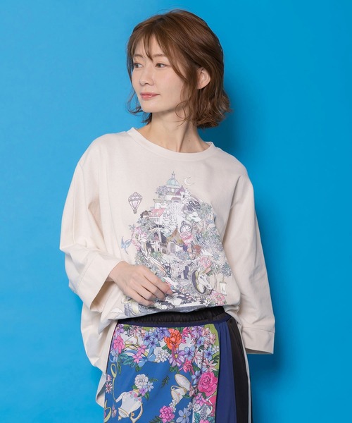 iS ScoLar(イズスカラー)の「561230:ツリーハウス柄麻タッチコットンプルオーバー(Tシャツ/カットソー・レディース・グレー/ブラック/アイボリー・M)」の5枚目の写真