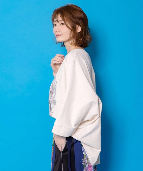 iS ScoLar(イズスカラー)の「561230:ツリーハウス柄麻タッチコットンプルオーバー(Tシャツ/カットソー・レディース・グレー/ブラック/アイボリー・M)」の6枚目の写真