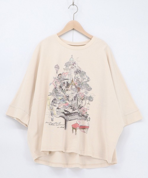 iS ScoLar(イズスカラー)の「561230:ツリーハウス柄麻タッチコットンプルオーバー(Tシャツ/カットソー・レディース・グレー/ブラック/アイボリー・M)」の9枚目の写真