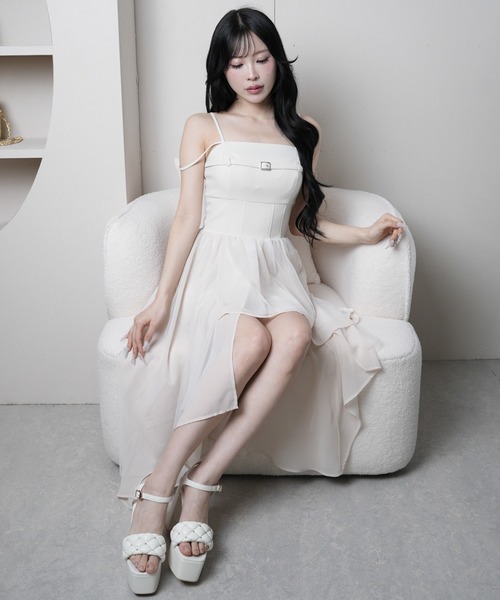 LIPSERVICE(リップサービス)の「シアーボリュームキャミワンピース(ワンピース・レディース・その他1/アイボリー/ブラック・S/M)」の1枚目の写真