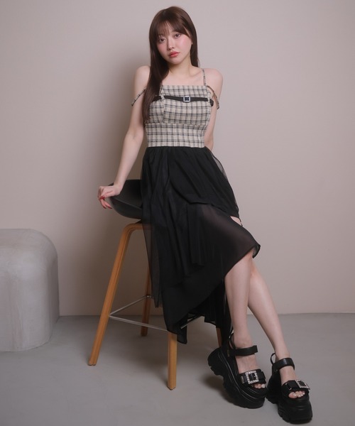 LIPSERVICE(リップサービス)の「シアーボリュームキャミワンピース(ワンピース・レディース・その他1/アイボリー/ブラック・S/M)」の6枚目の写真