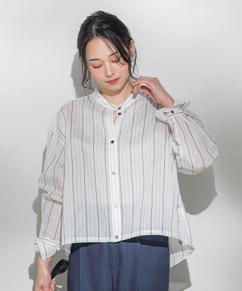 LAUTREAMONT(ロートレアモン)の「シアーバンドカラーブラウス≪洗える≫(シャツ/ブラウス・レディース・ホワイト系その他/ブラウン/ピンク/グリーン・9号)」の2枚目の写真