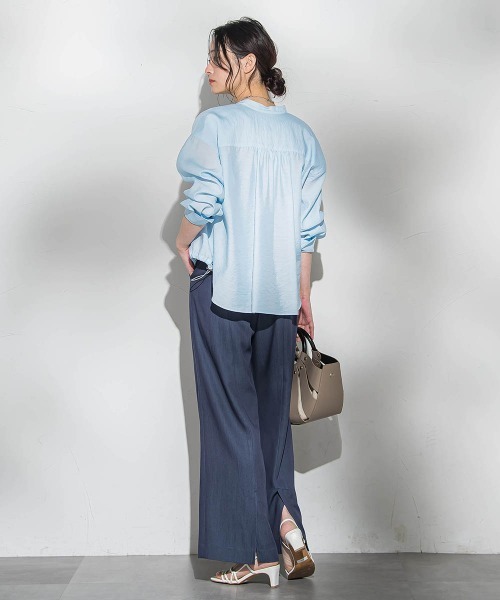 LAUTREAMONT(ロートレアモン)の「シアーバンドカラーブラウス≪洗える≫(シャツ/ブラウス・レディース・ホワイト系その他/ブラウン/ピンク/グリーン・9号)」の15枚目の写真