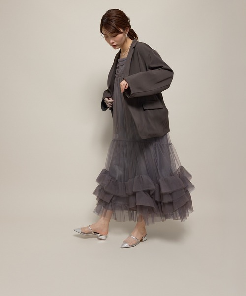 Kana(カナ)の「ボリュームチュールジャケット2点セットワンピースドレス パーティー ドレス 結婚式 お呼ばれ オケージョン(ドレス・レディース・ブラック/チャコールグレー/ベージュ/ブラウン・S/M/L)」の20枚目の写真