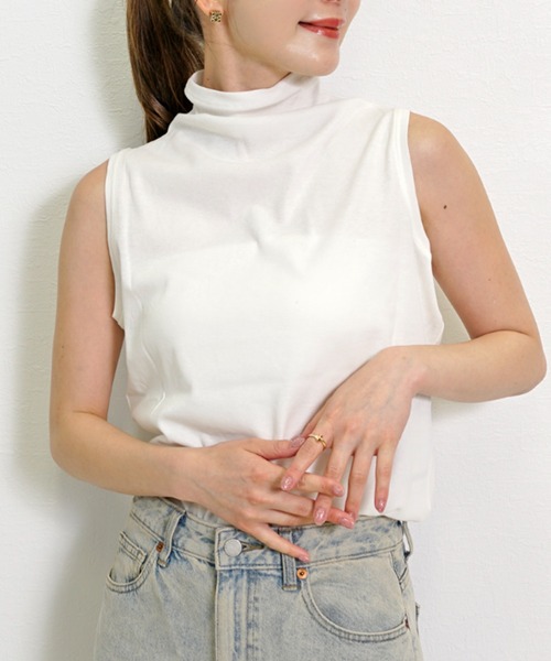 Belta attrice（ベルタアトリーチェ）の「【接触冷感/日本製】ボトルネック ハイツイストコットン インナー ノースリーブ カットソー 綿100%/袖なし（タンクトップ・レディース・ホワイト/ブラック・FREE）」の4枚目の写真