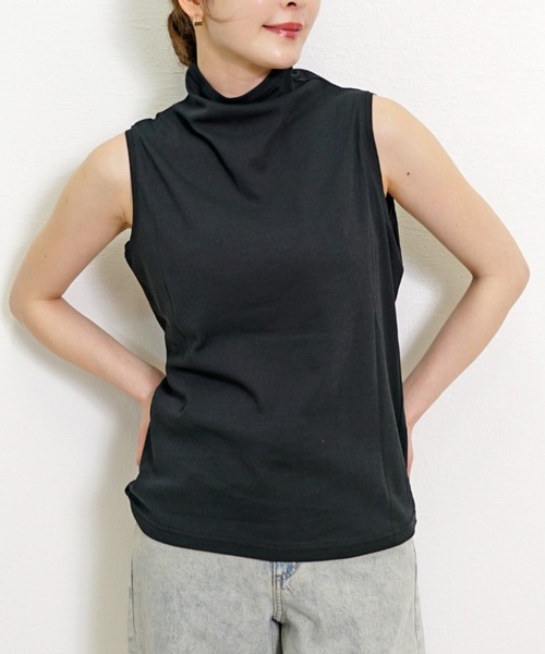 Belta attrice（ベルタアトリーチェ）の「【接触冷感/日本製】ボトルネック ハイツイストコットン インナー ノースリーブ カットソー 綿100%/袖なし（タンクトップ・レディース・ホワイト/ブラック・FREE）」の16枚目の写真