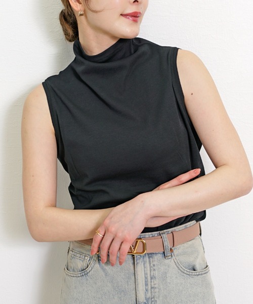 Belta attrice（ベルタアトリーチェ）の「【接触冷感/日本製】ボトルネック ハイツイストコットン インナー ノースリーブ カットソー 綿100%/袖なし（タンクトップ・レディース・ホワイト/ブラック・FREE）」の11枚目の写真