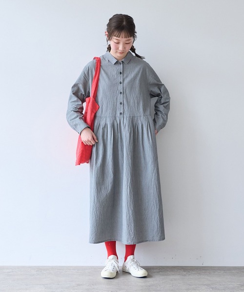 bulle de savon(ビュルデサボン)の「オーガニックコットンマグワッシャー 角衿ワンピース(ワンピース・レディース・ブラック/ダークブラウン・FREE)」の1枚目の写真
