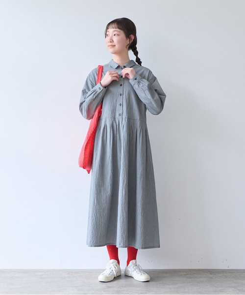 bulle de savon(ビュルデサボン)の「オーガニックコットンマグワッシャー 角衿ワンピース(ワンピース・レディース・ブラック/ダークブラウン・FREE)」の4枚目の写真