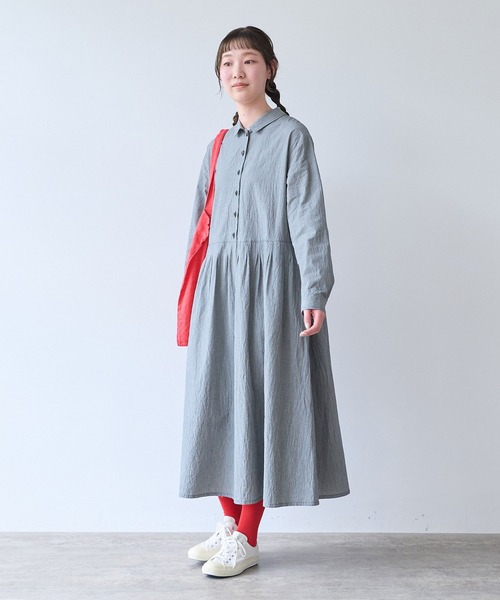 bulle de savon(ビュルデサボン)の「オーガニックコットンマグワッシャー 角衿ワンピース(ワンピース・レディース・ブラック/ダークブラウン・FREE)」の6枚目の写真