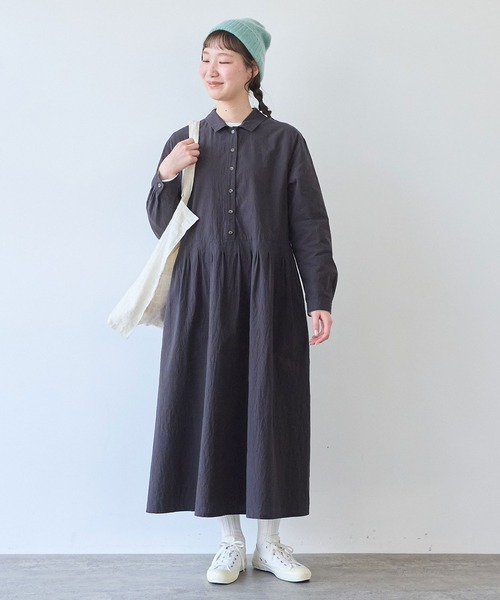bulle de savon(ビュルデサボン)の「オーガニックコットンマグワッシャー 角衿ワンピース(ワンピース・レディース・ブラック/ダークブラウン・FREE)」の20枚目の写真