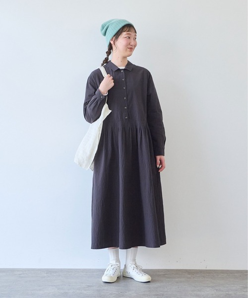 bulle de savon(ビュルデサボン)の「オーガニックコットンマグワッシャー 角衿ワンピース(ワンピース・レディース・ブラック/ダークブラウン・FREE)」の21枚目の写真