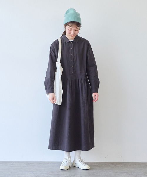 bulle de savon(ビュルデサボン)の「オーガニックコットンマグワッシャー 角衿ワンピース(ワンピース・レディース・ブラック/ダークブラウン・FREE)」の22枚目の写真