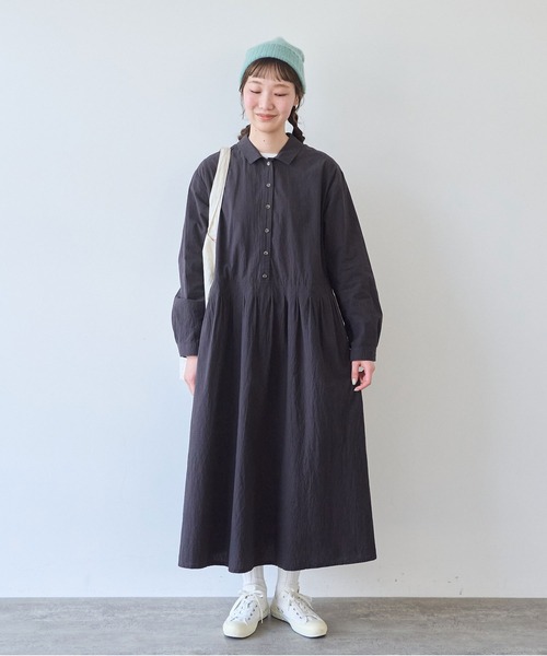 bulle de savon(ビュルデサボン)の「オーガニックコットンマグワッシャー 角衿ワンピース(ワンピース・レディース・ブラック/ダークブラウン・FREE)」の19枚目の写真
