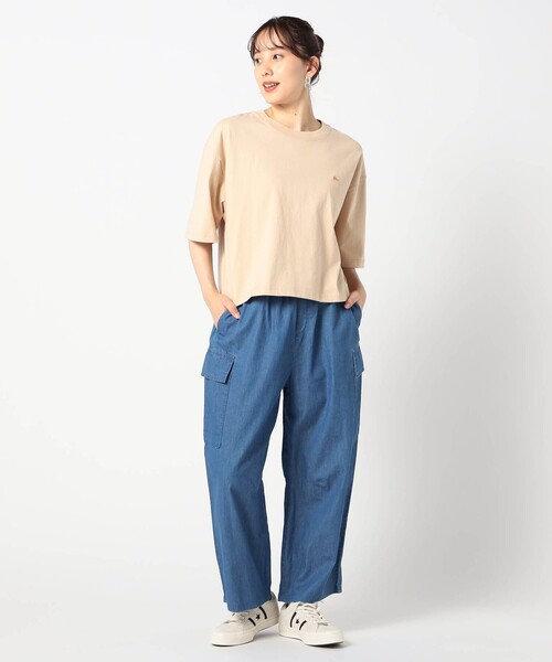 BROOKLYN OVERALL(ブルックリンオーバーオール)の「【BROOKLYN OVERALL 】カーゴポケット付きバレルレッグパンツ(デニムパンツ・レディース・ネイビー・L/M)」の3枚目の写真