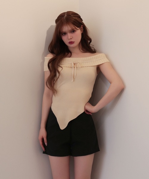 M DOLLY(エムドリー)の「Ribbon holly knit tops / リボンホリーニットトップス(ニット/セーター・レディース・ピンク/ベージュ/ブラック・FREE)」の10枚目の写真
