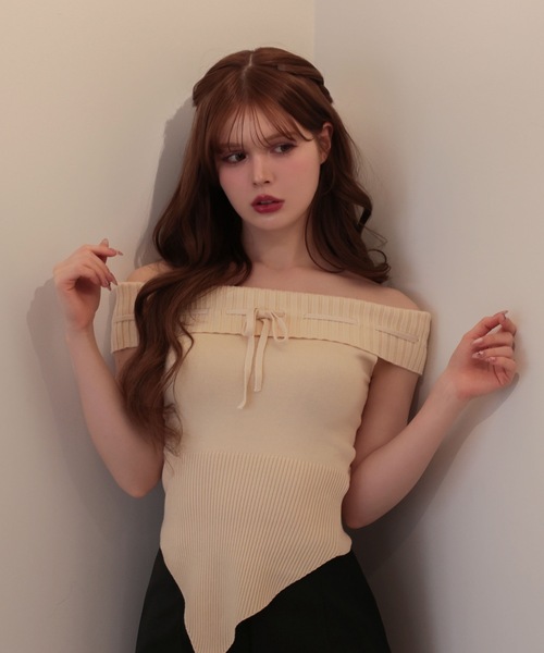 M DOLLY(エムドリー)の「Ribbon holly knit tops / リボンホリーニットトップス(ニット/セーター・レディース・ピンク/ベージュ/ブラック・FREE)」の11枚目の写真