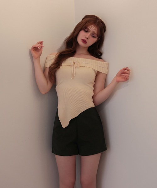 M DOLLY(エムドリー)の「Ribbon holly knit tops / リボンホリーニットトップス(ニット/セーター・レディース・ピンク/ベージュ/ブラック・FREE)」の12枚目の写真