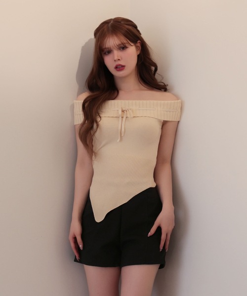 M DOLLY(エムドリー)の「Ribbon holly knit tops / リボンホリーニットトップス(ニット/セーター・レディース・ピンク/ベージュ/ブラック・FREE)」の13枚目の写真