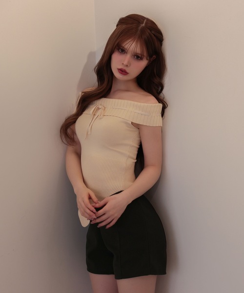 M DOLLY(エムドリー)の「Ribbon holly knit tops / リボンホリーニットトップス(ニット/セーター・レディース・ピンク/ベージュ/ブラック・FREE)」の14枚目の写真