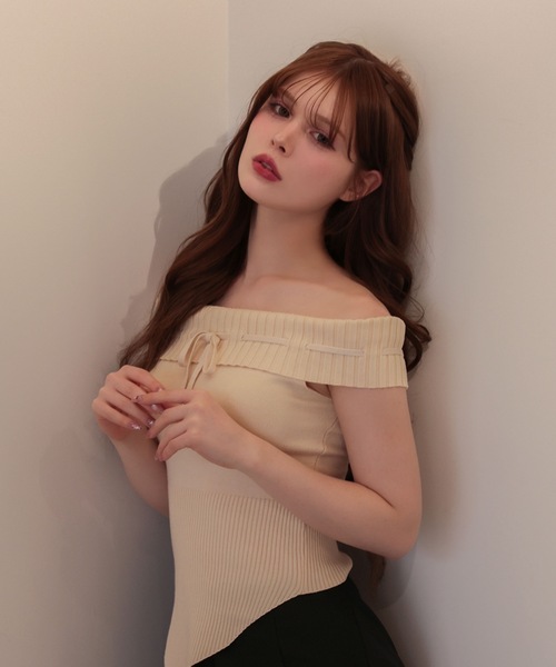 M DOLLY(エムドリー)の「Ribbon holly knit tops / リボンホリーニットトップス(ニット/セーター・レディース・ピンク/ベージュ/ブラック・FREE)」の15枚目の写真