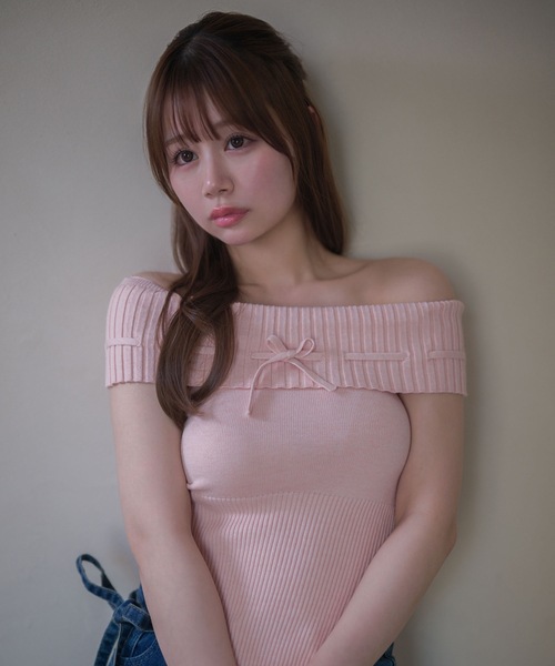 M DOLLY(エムドリー)の「Ribbon holly knit tops / リボンホリーニットトップス(ニット/セーター・レディース・ピンク/ベージュ/ブラック・FREE)」の17枚目の写真