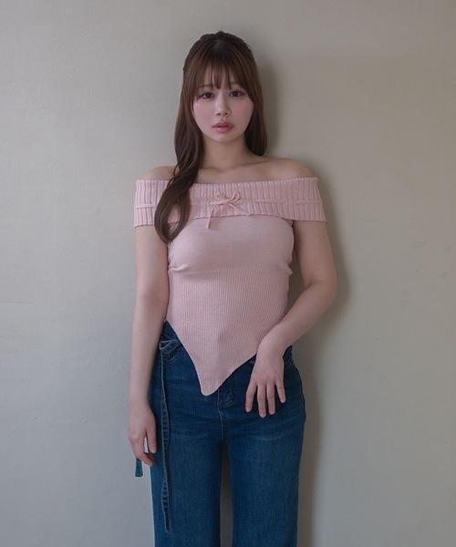 M DOLLY(エムドリー)の「Ribbon holly knit tops / リボンホリーニットトップス(ニット/セーター・レディース・ピンク/ベージュ/ブラック・FREE)」の18枚目の写真