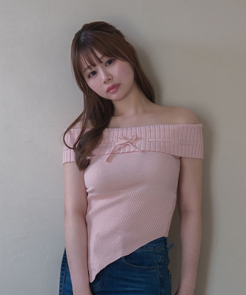 M DOLLY(エムドリー)の「Ribbon holly knit tops / リボンホリーニットトップス(ニット/セーター・レディース・ピンク/ベージュ/ブラック・FREE)」の21枚目の写真