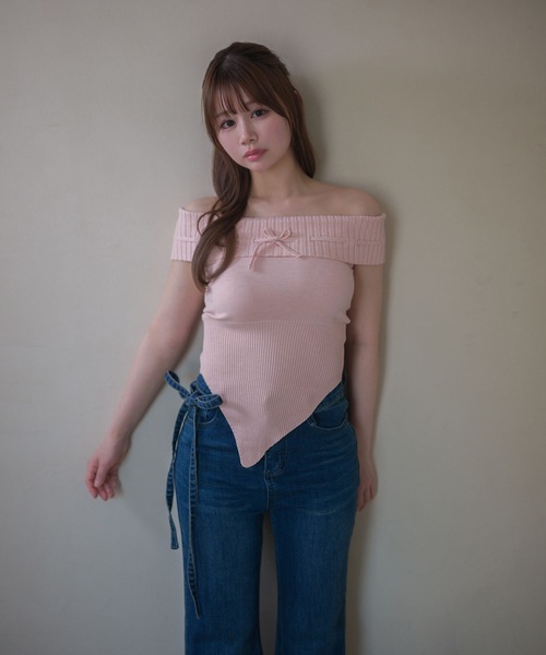 M DOLLY(エムドリー)の「Ribbon holly knit tops / リボンホリーニットトップス(ニット/セーター・レディース・ピンク/ベージュ/ブラック・FREE)」の22枚目の写真