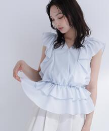 ラッフル楊柳ペプラムブラウス