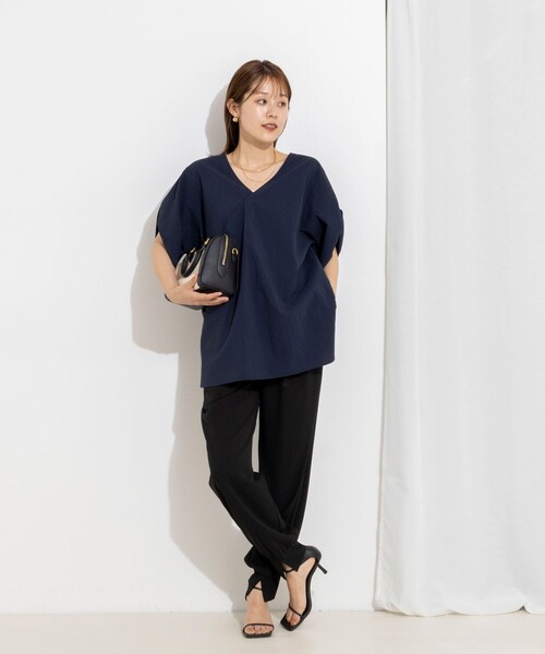 Rie Miller（リエミラー）の「ウォッシャブル２WAYブラウスシアーサッカー（シャツ/ブラウス・レディース・ネイビー/キナリ/ブラック・38）」の4枚目の写真