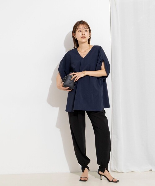 Rie Miller（リエミラー）の「ウォッシャブル２WAYブラウスシアーサッカー（シャツ/ブラウス・レディース・ネイビー/キナリ/ブラック・38）」の5枚目の写真