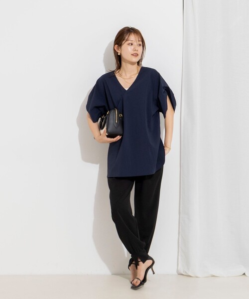 Rie Miller（リエミラー）の「ウォッシャブル２WAYブラウスシアーサッカー（シャツ/ブラウス・レディース・ネイビー/キナリ/ブラック・38）」の7枚目の写真