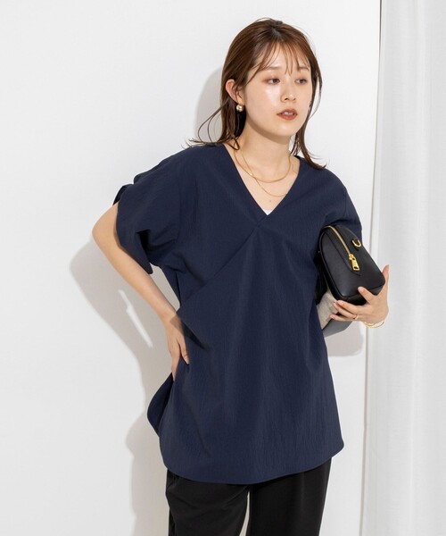 Rie Miller（リエミラー）の「ウォッシャブル２WAYブラウスシアーサッカー（シャツ/ブラウス・レディース・ネイビー/キナリ/ブラック・38）」の10枚目の写真