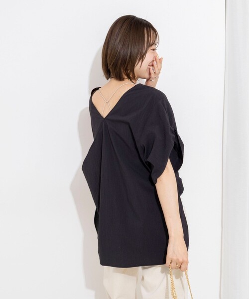 Rie Miller（リエミラー）の「ウォッシャブル２WAYブラウスシアーサッカー（シャツ/ブラウス・レディース・ネイビー/キナリ/ブラック・38）」の20枚目の写真